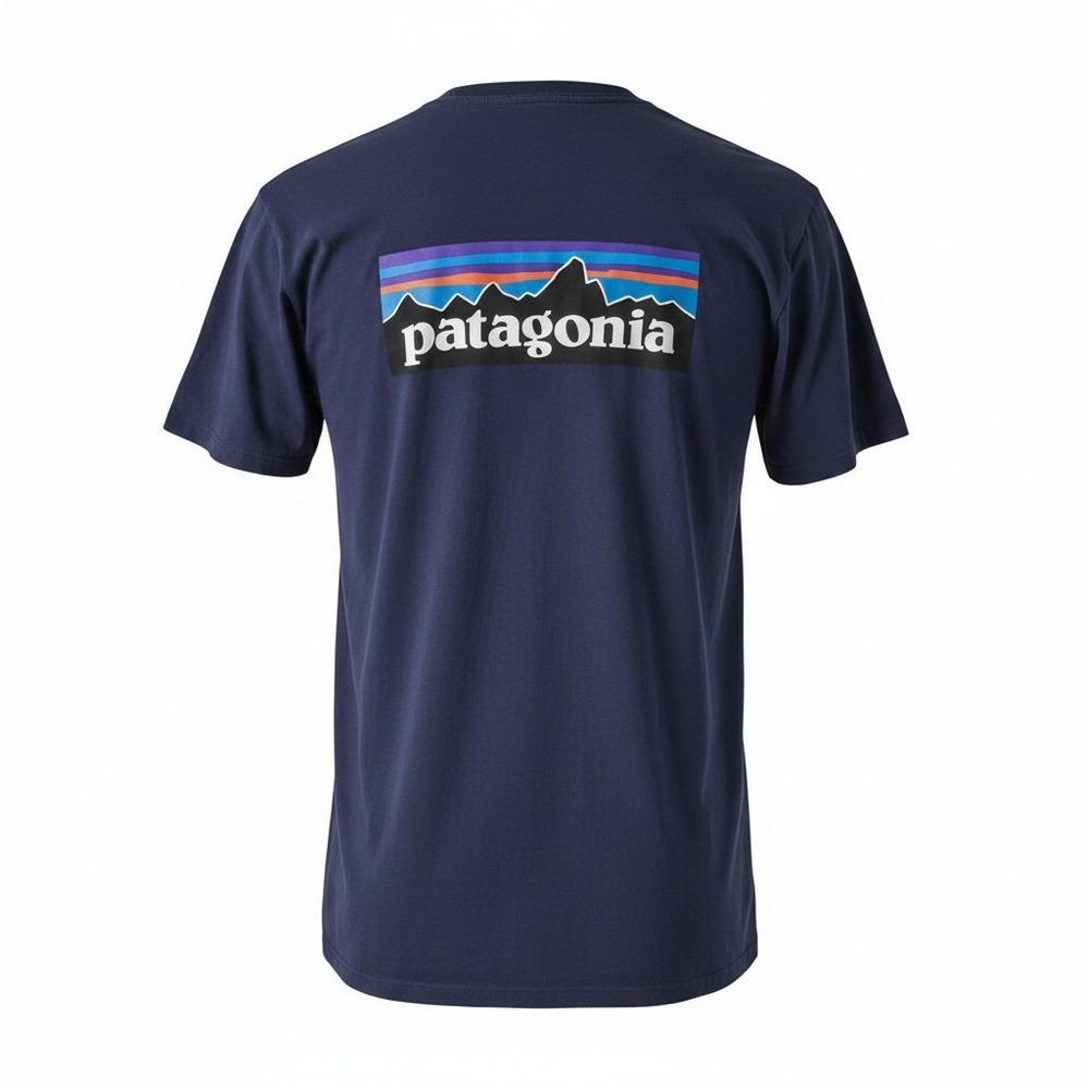 Patagonia P-6 Logo Responsibili-Tee Mens Medium Navy Blue Graphic Tee Outdoor